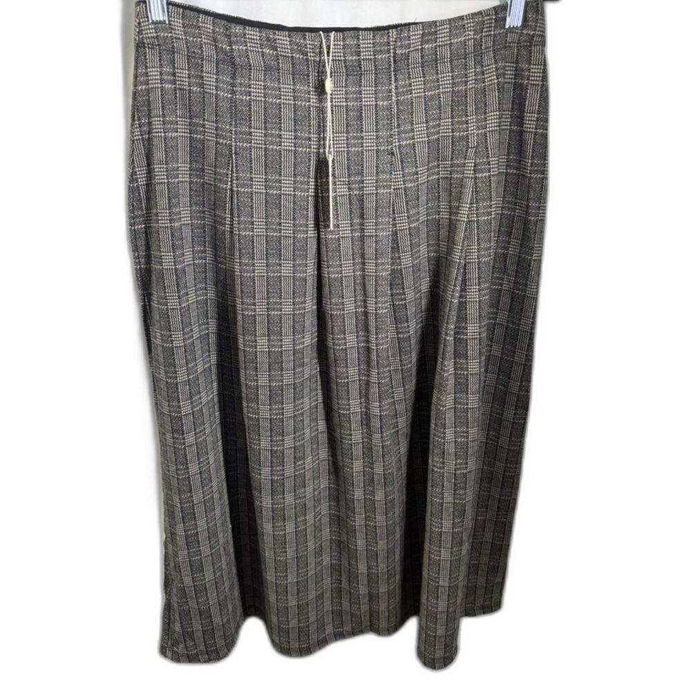 Max Studio London Plaid Pleated Midi Skirt Size M Gray Black